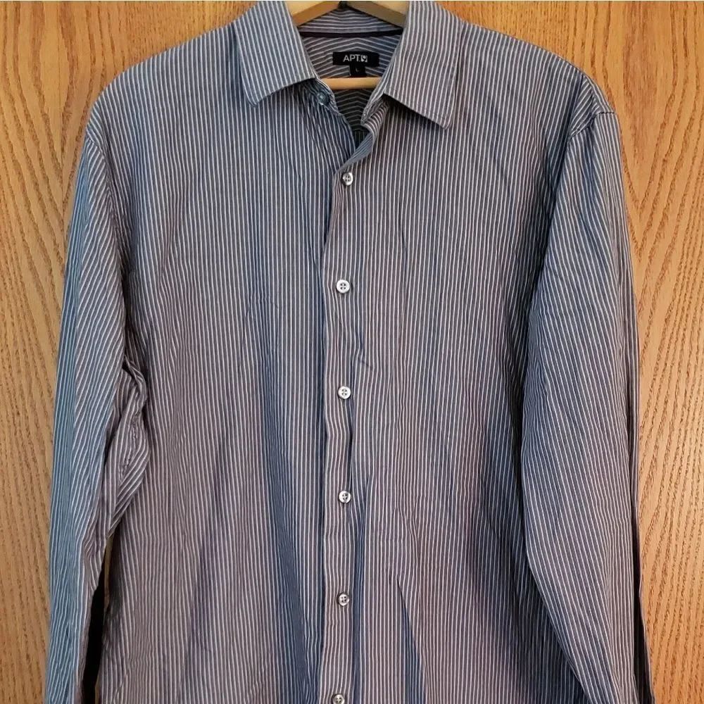Apt. 9 Gray Striped Mens Dress Shirt Sz L